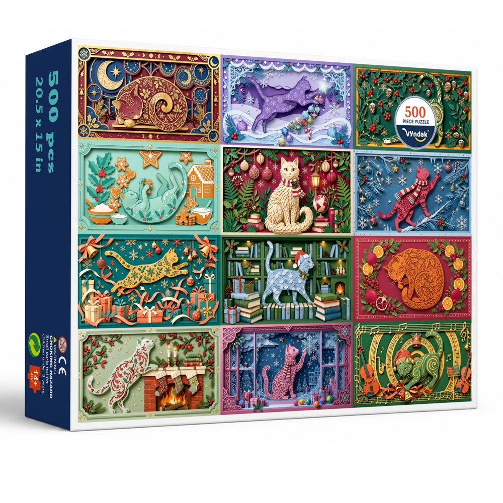 Festive Cat Collage 500 piece jigsaw puzzle